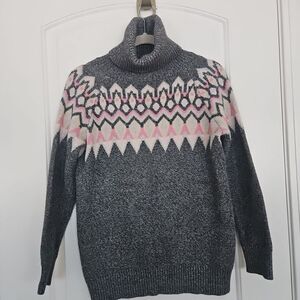 Burgess Cotton cashmere Women's‎ Sm Sweater Grey Pink Cream  Winter Nordic Bulky